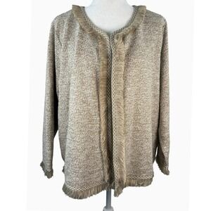 Brooke Shields Timeless Women's XL Beige Tweed Fringe Open Front Cardigan NWT